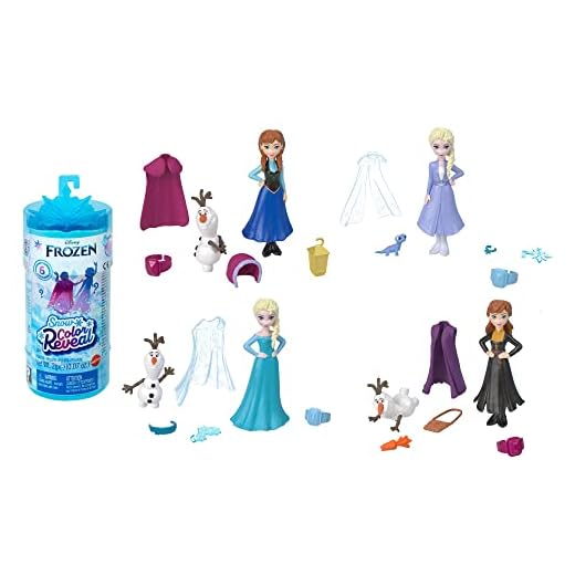 Disney Frozen Minis Snow Color Reveal Muñeca princesa surtida que revela su color con agua con accesorios sorpresa, juguete +3 años (Mattel HMB83)