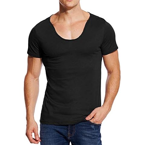 Zecmos V Neck T Shirts Mens Scoop Neck Short Sleeve Slim Fit Basic Tee Casual Black M Cover