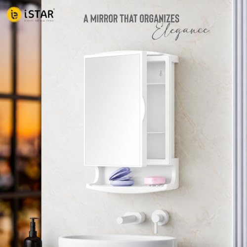 Image of iSTAR Bathroom Cabinet with Mirror | Multipurpose Storage Organizer with Mirror | Modern Wall Mounted Accessories for Bathroom, Kitchen and Home (White)