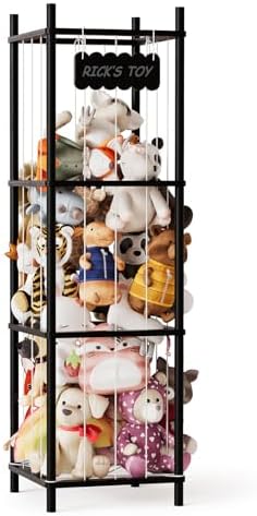 SpaceAid Kuscheltier Aufbewahrung, Holz Stofftier Aufbewahrung, Schwarz | 136x40x40cm, Großer Plüschtier Aufbewahrung Käfig für Kinderzimmer, Spielzeug Aufbewahrungshalte