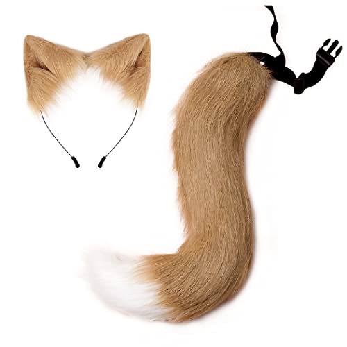 Fascigirl Halloween Fuchsschwanz flauschig: langer weicher verstellbarer Kunstfellschwanz mit Fuchs-Ohr-Stirnband Halloween Cosplay Zubehör Cover