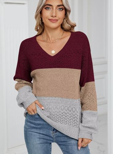 Image of JOCAFIYE Womens Sweaters Casual Long Sleeve V Neck Lightweight Hollow Out Pullover Sweater Tops
