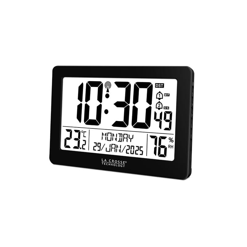 La Crosse Technology WS8008 - Reloj de pared con radio pilotado, color negro