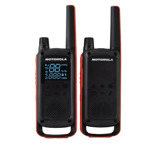Motorola T82 - Walkie Talkie, Color Negro Y Naranja, Paquete De 2 Unidades