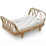 BEBE BASK Large Premium Rattan Doll Bed 20 x 12 x 10- Handcrafted & Award-Winning - Sized for 18-Inch Dolls - Fits American Girl & Our Generation - Luxe Mattress - Baby Photoshoot Props (Large)