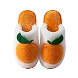 ZNEL Lustige Früchte Flauschig Und Kuschelig Hausschuhe Aus Baumwolle Für Damen Herren rutschfest Dicke Sohle Bequem Warm Pantoffeln(40/41 EU, Orange)