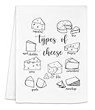 Moonlight Makers Cheese-Themed Funny Kitchen Towels - Decorative Handmade Cotton Dish Towels, Absorbent Tea Cloth, Unique Housewarming Gifts, Home Essentials, 28x28in - Types of Cheese, White, 1-PC