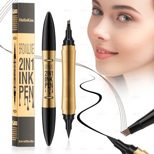 YAOZUP Lápiz de Cejas Mágico 2 en 1 3D Multifunción Resistente al Agua Con 4 Puntas de Horquilla - Preciso y Natural (Marrón Claro)