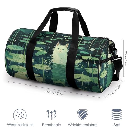 Sac de sport et yoga grand format en toile blanche imprimé chat - 2