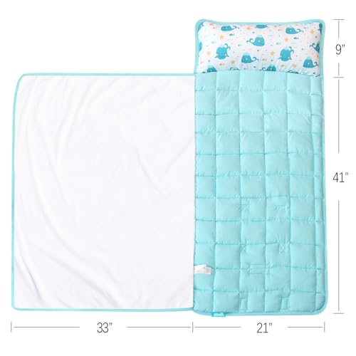 Image of Nap Mat, Toddler Nap Mat with Blanket, Blue Whale, 50 inch x 21 inch