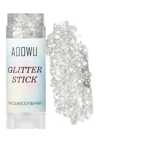 AOOWU Barra de Purpurina Corporal, Purpurina Cara en Barra Gel, Glitter Maquillaje Bar Mini, Glitter Autoadhesivo para Cara y Cuerpo, Accesorios de Festival de Halloween Carnaval Trajes de Rave, Plata