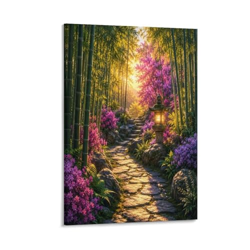 BYNIUA Sunlit Bamboo Lantern Trail Wall Art, Vertical HD Print Framed Canvas Wall Art, Ready to Hang for Bedroom Dorm Living Room, Decor for Adults And Family, 08x12inch(20x30cm)