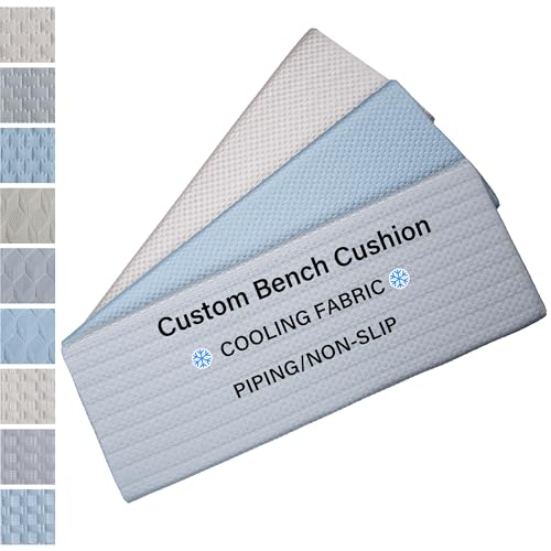 SINUOLIN Custom Size Cooling Bench Cushion Pads for Outdoor Indoor Furniture Bay Window Chair Seat Sofa Couch Swing 70D High-Resilience Upholstery Foam with Summer Cool Fabric Non-slip Straps
