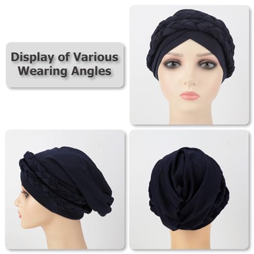 Image of DRESHOW African Women Turban Caps Beanie Twist Headscarf Pre-Tied Double Twisted Braid Hair Cover Wrap Hat Chemo Cancer Cap