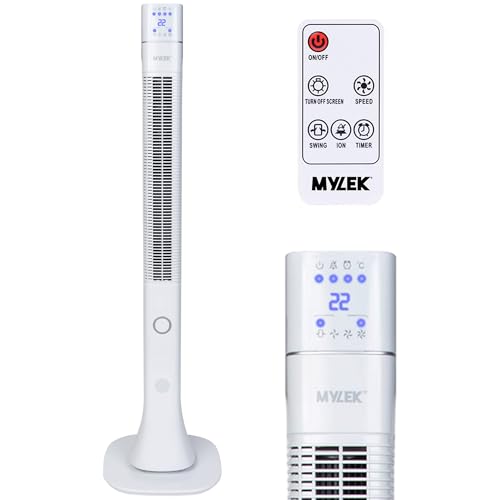 MYLEK Tower Fan 48 Inch Oscillating Bladeless Cooler Air Circulator with Remote Control, Timer and...