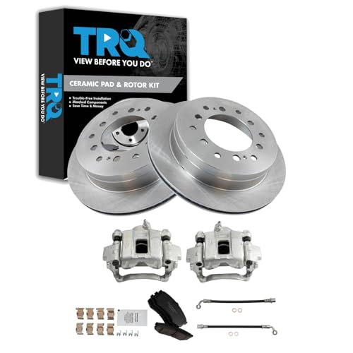 Image of TRQ Rear Brake Pad and Rotor Set Ceramic Rotors Calipers Compatible with 2003-2009 Lexus GX470