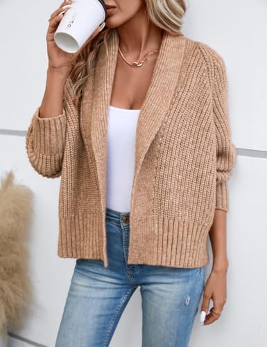 Women's Cardigan Sweaters Fall Winter Open Front Batwing Long Sleeve Shawl Neck Chunky Knit Loose Outwear Coats4