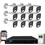 GW Security 16 Channel 4K NVR 5MP POE Audio & Video Smart AI Security Camera System - 12 x 5MP 1920P Weatherproof Bullet Cameras, Built in Microphone, Pre-Installed 4TB Hard Drive