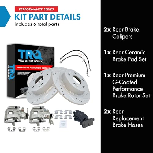 Image of TRQ Performance Rear Brake Pad and Rotor Set Ceramic Drilled Slotted Coated