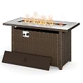 Gizoon 45" Gas Fire Pit Table, Propane Fire Pit with Glass Rocks, Waterproof Cover and Pe Rattan, Outdoor Patio Fire Pits for Backyard, Garden, Party