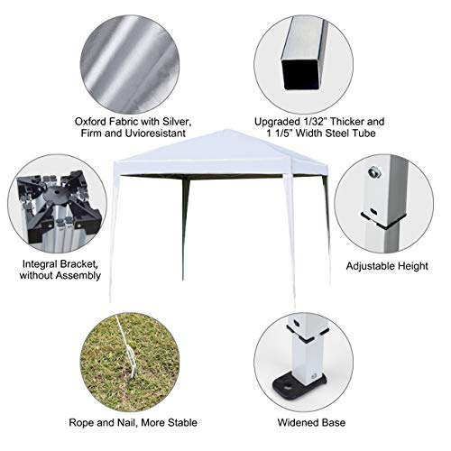 charaHOME Canopy Tent Pop Up Portable Shade Instant Heavy Duty Outdoor Gazebo 10 x 10 White with 4 Removable sidewalls and 4 sandbags for Outdoor Party Wedding Commercial Activity Pavilion BBQ Beach