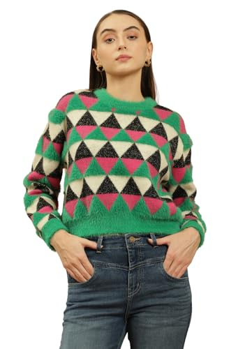 Image of BEATNIK Round Neck Full Sleeve Green Womens Wear Sweaters