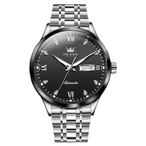 Image of OLEVS Automatic Watches for Men Self Winding Mechanical Wristwatch Luxury Business Dress Stainless Steel Luminous Waterproof Calendar Mens Watch