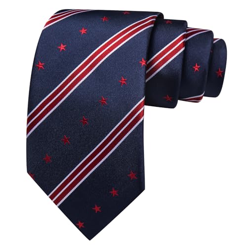 Image of Barry.Wang Mens Ties Extra Long Navy Blue Silk Striped Woven Necktie and Tie Clip Set Formal Business Wedding Festival