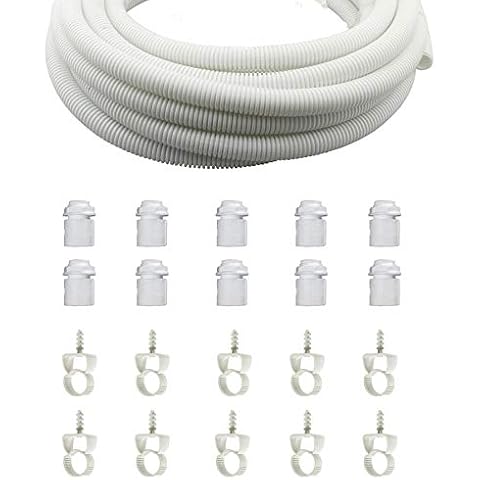 20mm Quality White Polypropylene Flexible Conduit Contractor Pack 10 Meters & 10 Hinged Glands - External 20.0mm - Internal 16.8mm (10 x Conduit Clips Included) Cover