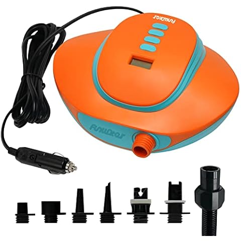 FunWater SUP Electric Air Pump Portable, 16PSI, 12V DC Car Connector, Paddle Board Pump, Inflatable Tent, Boat, Swimming Pool, Paddle Pump with 6 Nozzles Cover