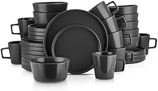 Stone Lain Coupe Dinnerware Set, Service For 8, Black Matte, 32 Piece