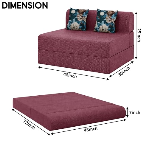 Image of VANSH FURNITURE - Foldable Two Seater Sofa Bed 4 X 6 Ft Jute Fabric Washable Cover Sofa Cum Bed with Cushions Convertible Sofa Bed for Home (Maroon Color - Pre-Assembled)
