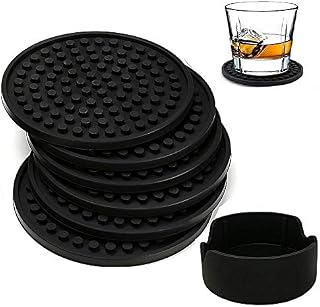 S-code Silicone Coasters Drink Coasters with Holder, Non-Slip, Non-Stick, Stay Put, Deep Tray - Prevents Furniture and Tabletop Damages