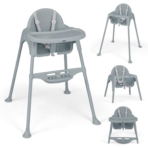 INFANS 4 in 1 Baby High Chair, Convertible Highchair for Babies and Toddlers, Infant Feeding Highchairs with Removable Tray Adjustable Footrest, Compact Lightweight Highchair for 6-36 Months (Grey)