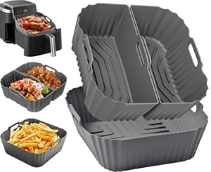 Silicone Air Fryer Mould 19-23 cm for Philips 6.2L NA230 HD9270, Moulinex 7.5L, Cecotec/Cosori/Aigostar/Rus... Hobbs, Reusable Square Airfryer Accessories for Air Fryer, Microwave (Grey)