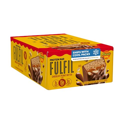 FULFIL Chocolate Peanut Butter Flavored Protein Bar Made with REESEs Peanut Butter Gluten Free with 15g Protein Pantry Staples 12 Count