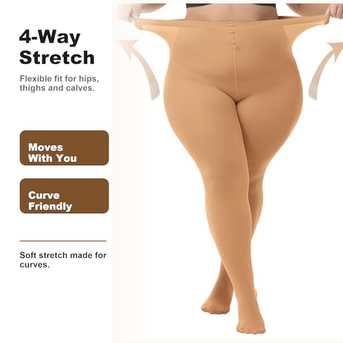 Image of HeyUU Plus Size 80D Semi-Opaque Tights, Soft High Waist, XL-4XL | Curvy Fit,No-Roll Waist,Soft Stretch,Smooth Coverage,Everyday Wear