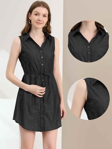 Image of Allegra K Women's Chambray Dress Sleeveless Button Down Jean Denim Shirt Dresses