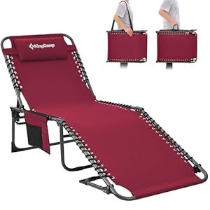 KingCamp Sonnenliege Klappbar 5-Verstellbarer Rückenlehne Gartenliege klappbar Liegestuhl Strandliege Campingliege Klappbett mit Kopfkissen für Strand Garten Terrasse Pool Camping Outdoor Indoor