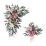2 Stück Hochzeitsbogen Blumen Künstliche Seidenblumen Dekorative Girlande Swag Stabil Gefertigt Passend für Veranstaltungsraum Bühne Schaufenster Feie, Rosa