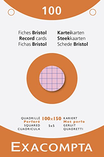 Fiches bristol quadrillées 5x5 Exacompta 100x150 mm perforées en lot de 1000