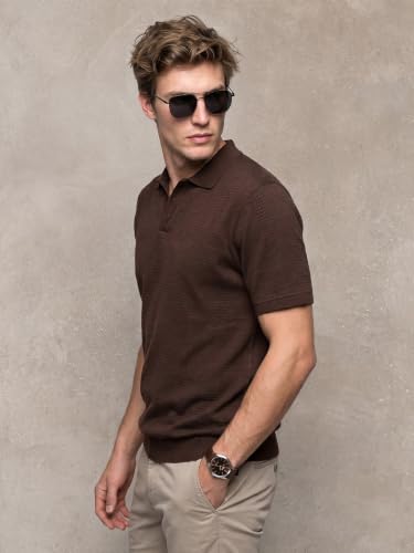 Image of Veirdo Men's Flatknit Printed Half Sleeve Polo T-Shirt with Collared Neck, Loose Comfortable Fit, Casual Style for Office, Travel, (Sizes S to 2XL)