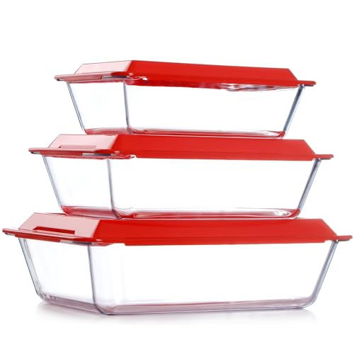 NUTRIUPS Set di 3 Pirofile in Vetro con Coperchio, Set di Piatti per Lasagne, Piatti per Lasagne da Forno, Piatti da Forno Rettangolari in Vetro (2,3+3,5+5,4L)