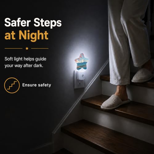 Image of Mount Fuji Star Night Light Plug in, Soft Glow Night Light for Kids Bedroom Nursery, Gentle Warm Light for Sleep, Compact Lamp for Hallway Bathroom