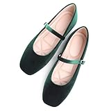 Stunner Mary Jane Ballerinas mit quadratischem Zehenbereich, bequeme Knöchelriemen, flache Schuhe, legere Schlupfschuhe, Schwarz, N Dark Green, 37.5 EU