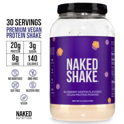 Image of Naked Shake - Blueberry Muffin Protein Powder - Flavored Plant Based Protein from US & Canadian Farms with MCT Oil, NSF Certified, Gluten-Free, Soy-Free, No GMOs or Artificial Sweeteners - 30 Servings