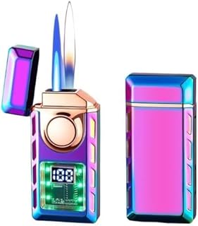 防風ダブルフレームライター、スマート メタル 音声起動ライター、透明エアウィンドウ、詰め替え可能なブタンガスライター、男性へのギフト (カラー)