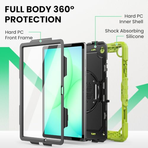 Coque Galaxy Tab A11 Plus incassable avec protège écran et béquille verte
