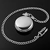 Tiong Vintage Silver Smooth Steel Pocket Watch with Chain Roman Numerals Silver Men's Quartz Pocket Watches for Men #2