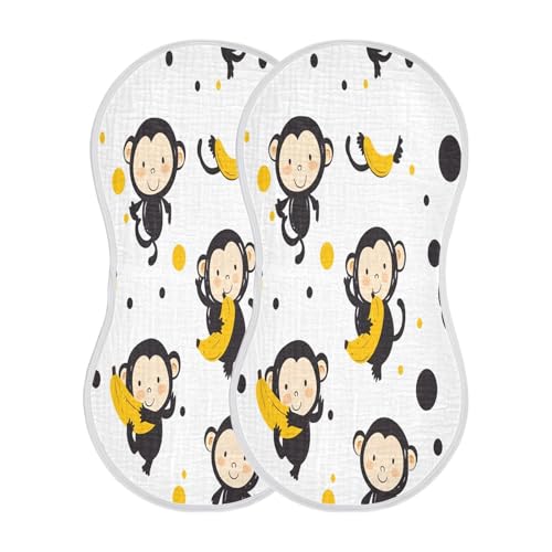 Cartoon Monkey Burp Cloths Cotton Baby Washcloths,Large 22x11in Burping Cloth Absorbent and Soft for Newborn Baby Boys and Girls,2 Pack2